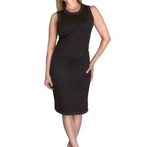 Prana Ribbed Knit Midi Sheath Dress M Heather Brown Pink Stitch Y2K